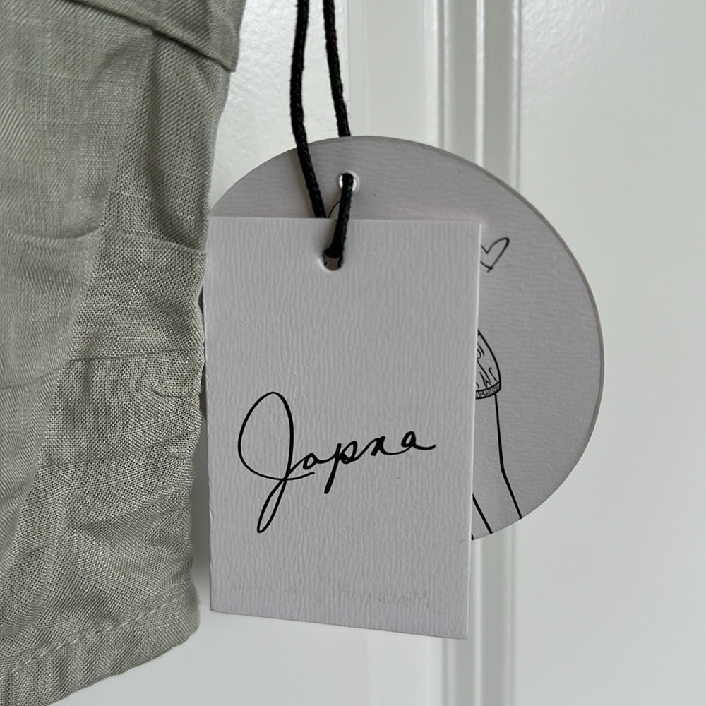 Japna Cinch Front Crop Top sz Medium Smock Back Off Shoulder Cap Sleeve Olive - Picture 3 of 13